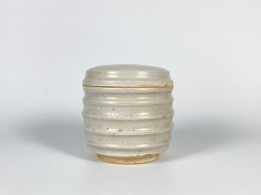 Chinese Cylindrical White Glazed Jar With Cover
