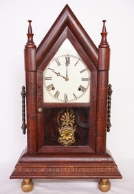 1870 Ansonia Steeple Wood Case Clock