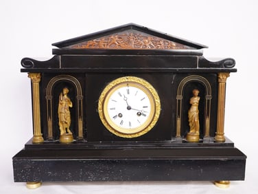 Antique French Paris B&H French Black Slate Mantel Clock