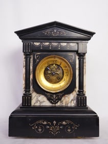 Antique French Black Slate Mantel Clock