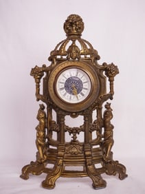 Vintage German Cast Metal Rococo Style Mantel Clock