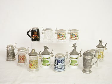 Group of 13 Vintage German Mini Beer Stein Mugs