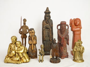 Group of 9 Metal and Wood Figures
