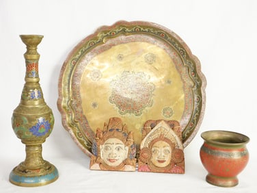 Vintage Asian Brass Wares and Wood Carvings