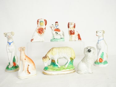 Group of 8 England Staffordshire Porcelain Animal Figures,19th Century