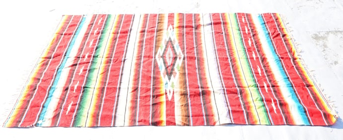 Vintage Mexican Saltillo Serape Rug Blanket