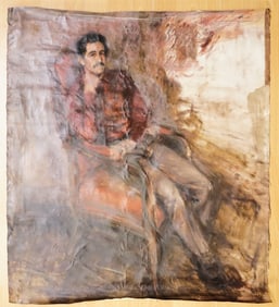 Vintage Oil on Canvas,A Man Sitting on A Chair