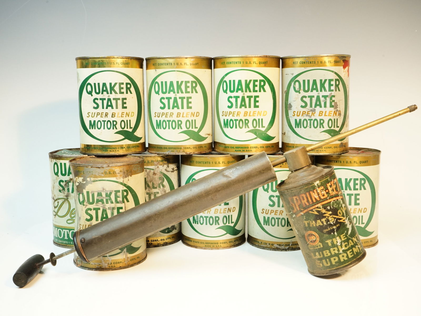 Lot of 10 Vintage Quaker State Super Blend Motor Oil Can (1 of 4)