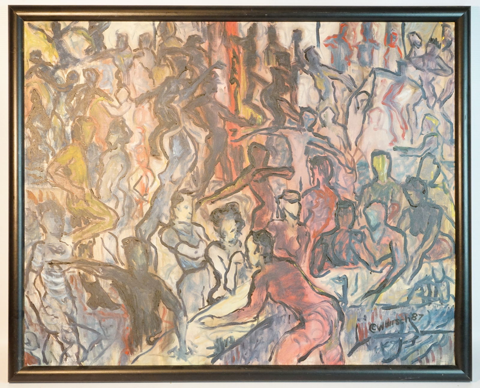 Framed Oil Painting on Canvas,Disco,By W. Hirsch In 1987 (1 of 3)