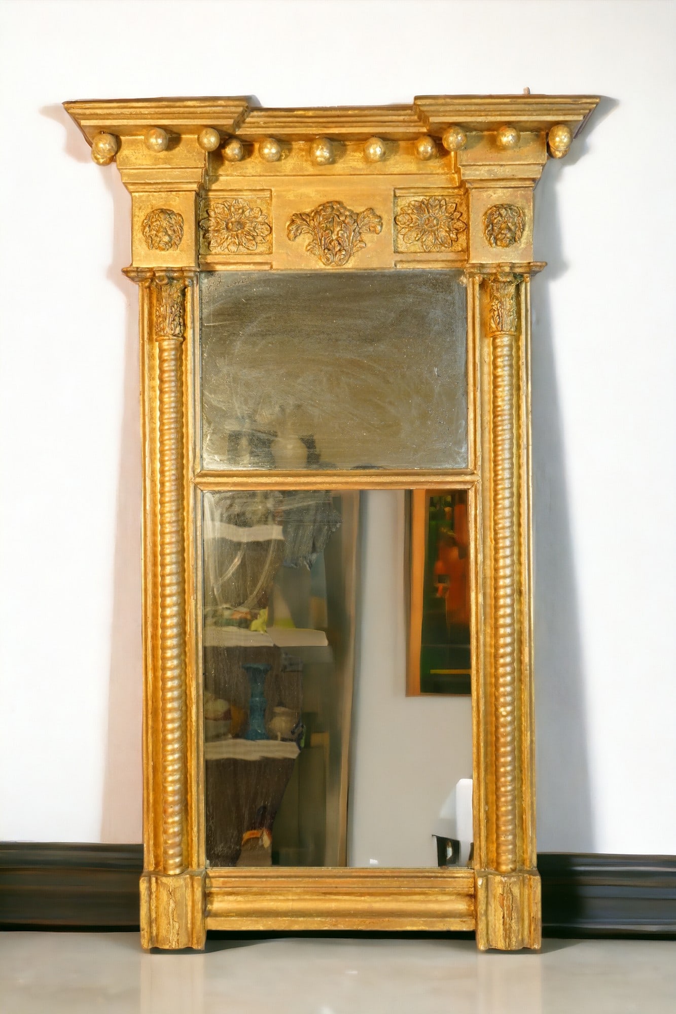 American 13 Colony Giltwood Empire Mirror,18th C: Approximate size:35.5x21.75x4.5in Shipping: We offer in-house shipping services for most small items. This means that we will take care of packing and shipping the items directly to you. For larger or