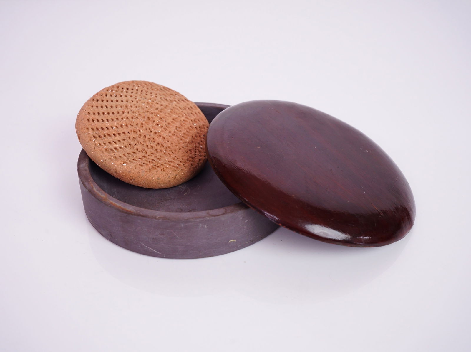 Vintage Stone Ink Box and Wood Cover (1 of 4)