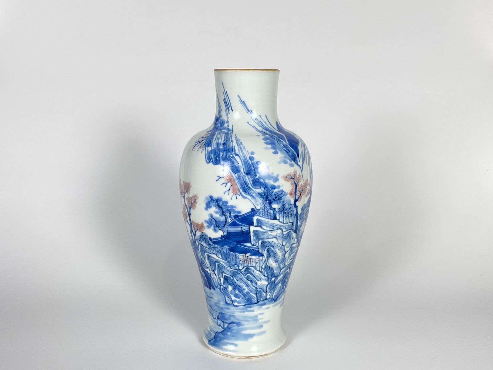 Chinese Underglaze-Blue and Copper-Red 'Landscape' Vase (1 of 8)