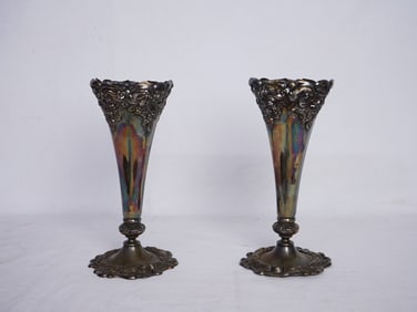Pair of  Antique Rogers Bros Silver Plated Flower Vases