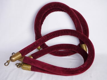 Lot of 3 Vintage Dark Red Velvet Stanchion Ropes