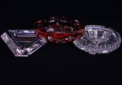 Lot of 3 Vintage Crystal Glass Ashtrays
