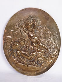 Vintage Heavy Bronze Relief Plaque of 3 Cherubs