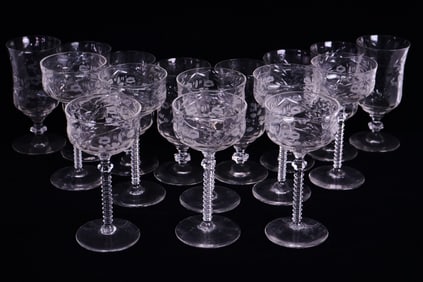 Lot of 16 Vintage Rock Sharpe Cut Crystal Assembled Stemware