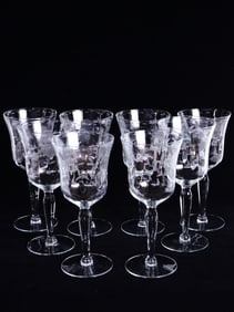 Set of 8 Eched Wine Glasses