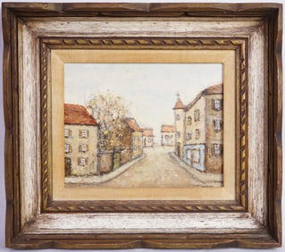 Vintage Oil on Canvas, Town Street Scene