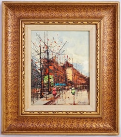Vintage Artist Signed Oil on Canvas, Street Scene
