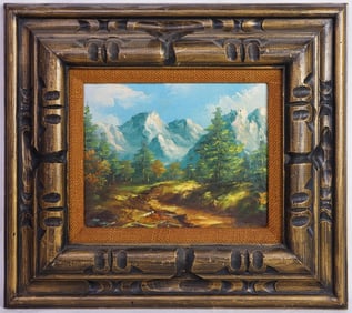 Vintage Oil on Canvas,Mountain Landscape