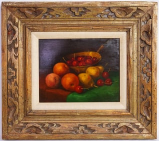 Vintage Oil on Board,Still Life with Fruits