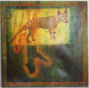 Vintage Artist Signed Oil on Canvas,Tasmanian Tiger