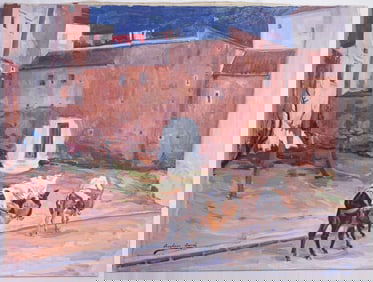 Gustavo Angel Signed Oil on Canvas,Travelers Riding Donkeys