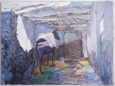 Gustavo Angel Signed Oil on Canvas,Donkey In The Room