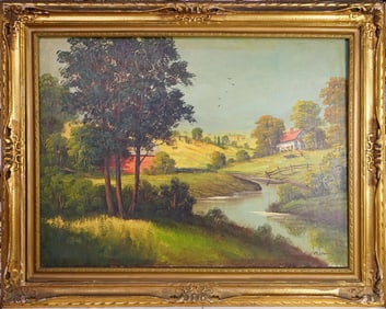 Vintage Wm. H. Farrell Signed Large Oil on Canvas,Countryside Landscape