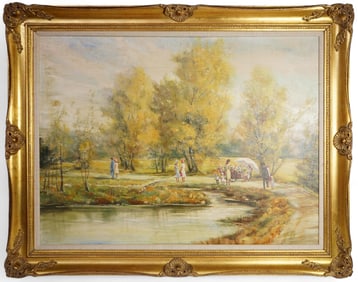 John Kiley (American, B.1927) Signed Large Oil on Canvas, Park Landscape.