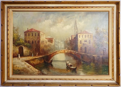 1950S  Costello Signed Large Oil on Canvas,The Canals In Paris
