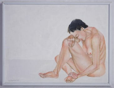 Vintage Artist Signed Oil on Canvas, Nude Woman