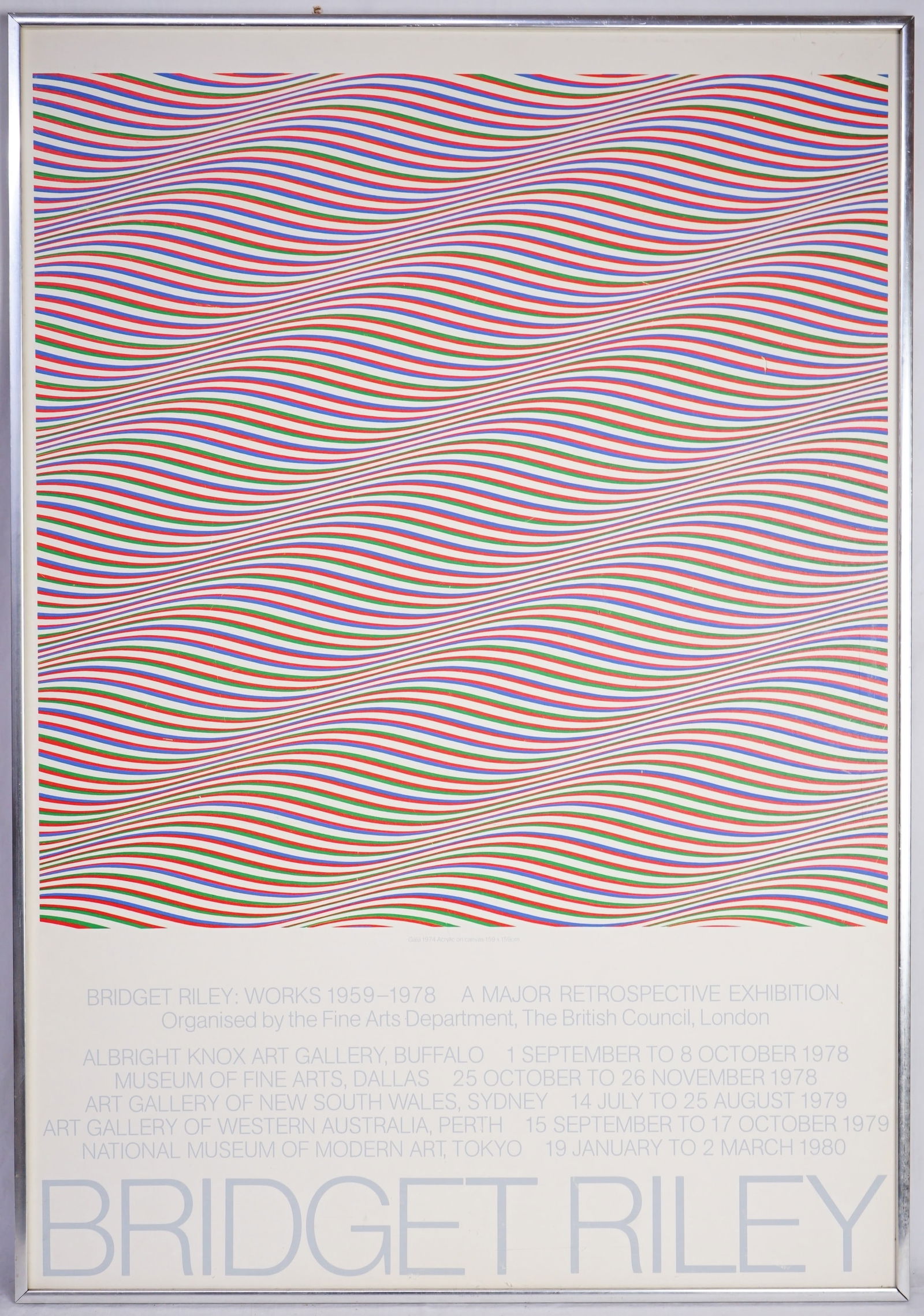 Vintage Bridget Riley Art Work Exhibition Poster: Approximate size: 23x33.5 in Shipping: We offer in-house shipping services for most small items. This means that we will take care of packing and shipping the items directly to you. For larger or spec