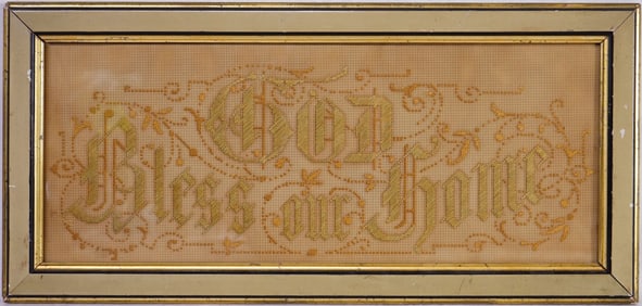 19th Century Victorian Needlepoint,God Bless Our Home