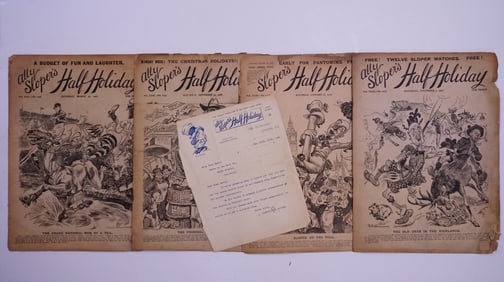 Lot of 4 Comic Papers with Letter,Ally Sloper'S Half Holiday ,1905
