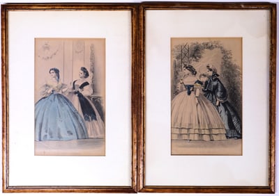 Set of 2 French Les Modes Parisiennes Engraving,1860's