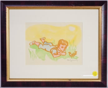 Frank Kleinholz(American, 1901-1987) Woodcut,Boy and Bird
