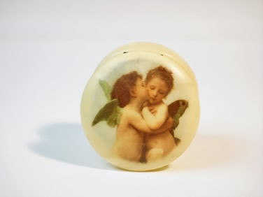 Vintage Italian Lidia's Angel Cherub Gold Detail Marble Pill Box