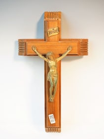 Vintage Wood Catholic Last Rites Sick Call Crucifix Cross Box