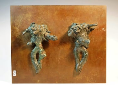 Mid-Century Modern Bronze Tree-Shaped Human Figure on Copper Plaque