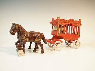 Vintage Cast Iron Kenton Overland Circus Wagon with Polar Bear