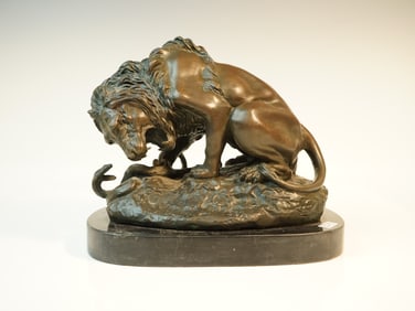 Lion and Serpent Sculpture After Antoine-Louis Barye