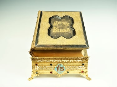 Tschiffely Family Bible – Published In 1870 Lectern Holder Bible Church Bronze Gilt Enamel