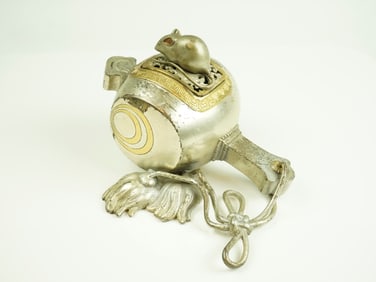 Vintage Japanese Gilded Rat-Adorned Copper Incense Burner