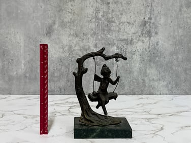 After Auguste Moreau Signed French Bronze,Fairy on Swing with Marble Base