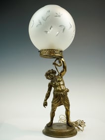19th Century French Bacchus Holding A Snake Mythological Figure Bronze Statue Lamp