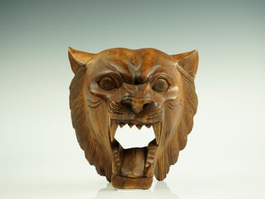 Vintage Wood Carved African Lion Mask Head Wall Mount