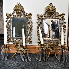 19th Century French Neoclassical French Brass Wall Mirror with Candle Sconces