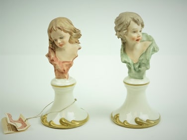 Benacchio Italy, 1960's, Pair of Child Busts In Porcelain